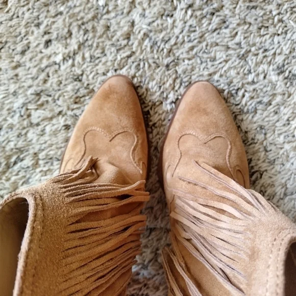 SAM EDELMAN Brown Western Design Fringed Padded Benjie Pointed Toe booties sz7,5 - Picture 8 of 9